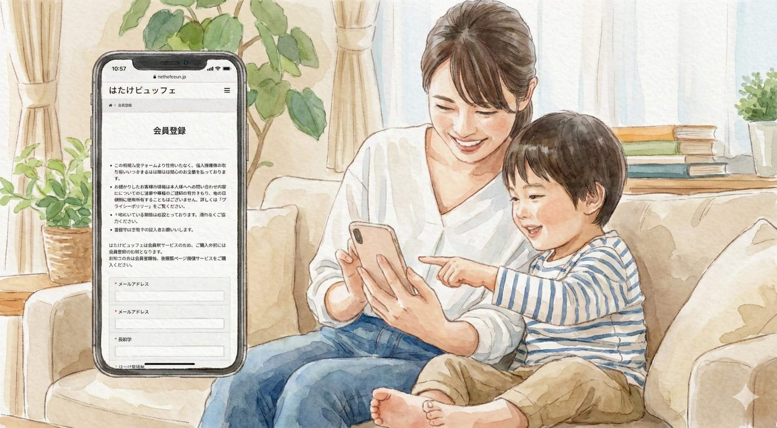 はたけビュッフェ公式サイトでのオンライン会員登録画面