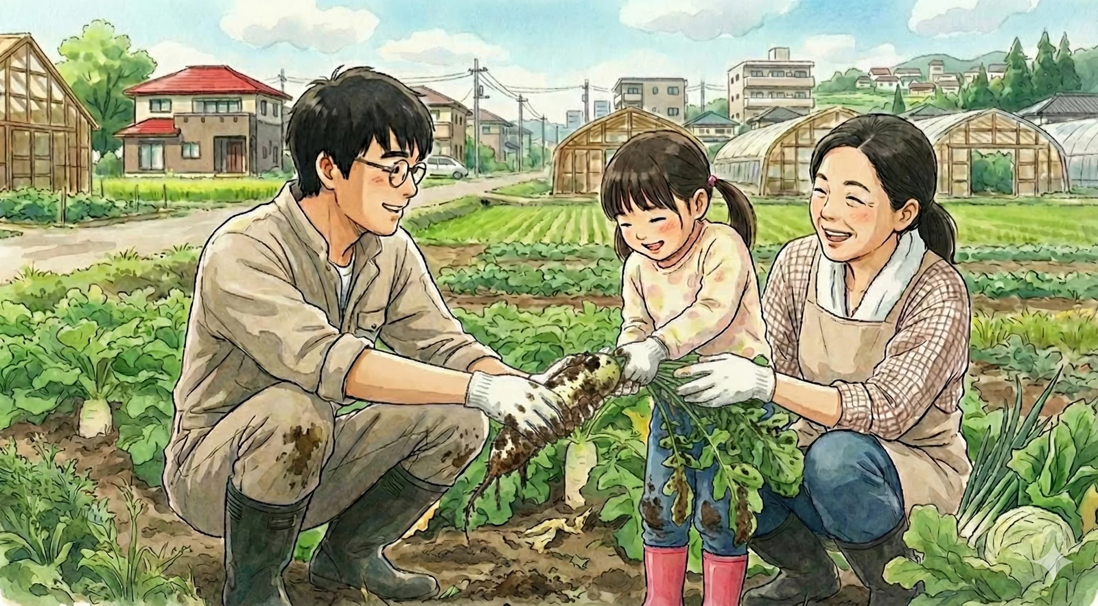 農園で畑の使い方をご案内している様子