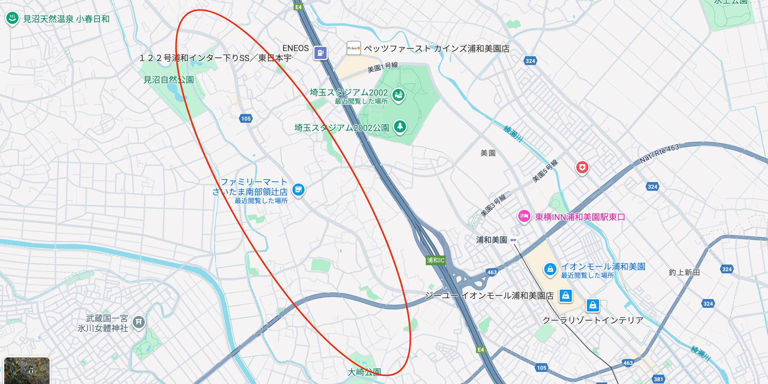 埼玉スタジアム2002周辺の農園エリアマップ