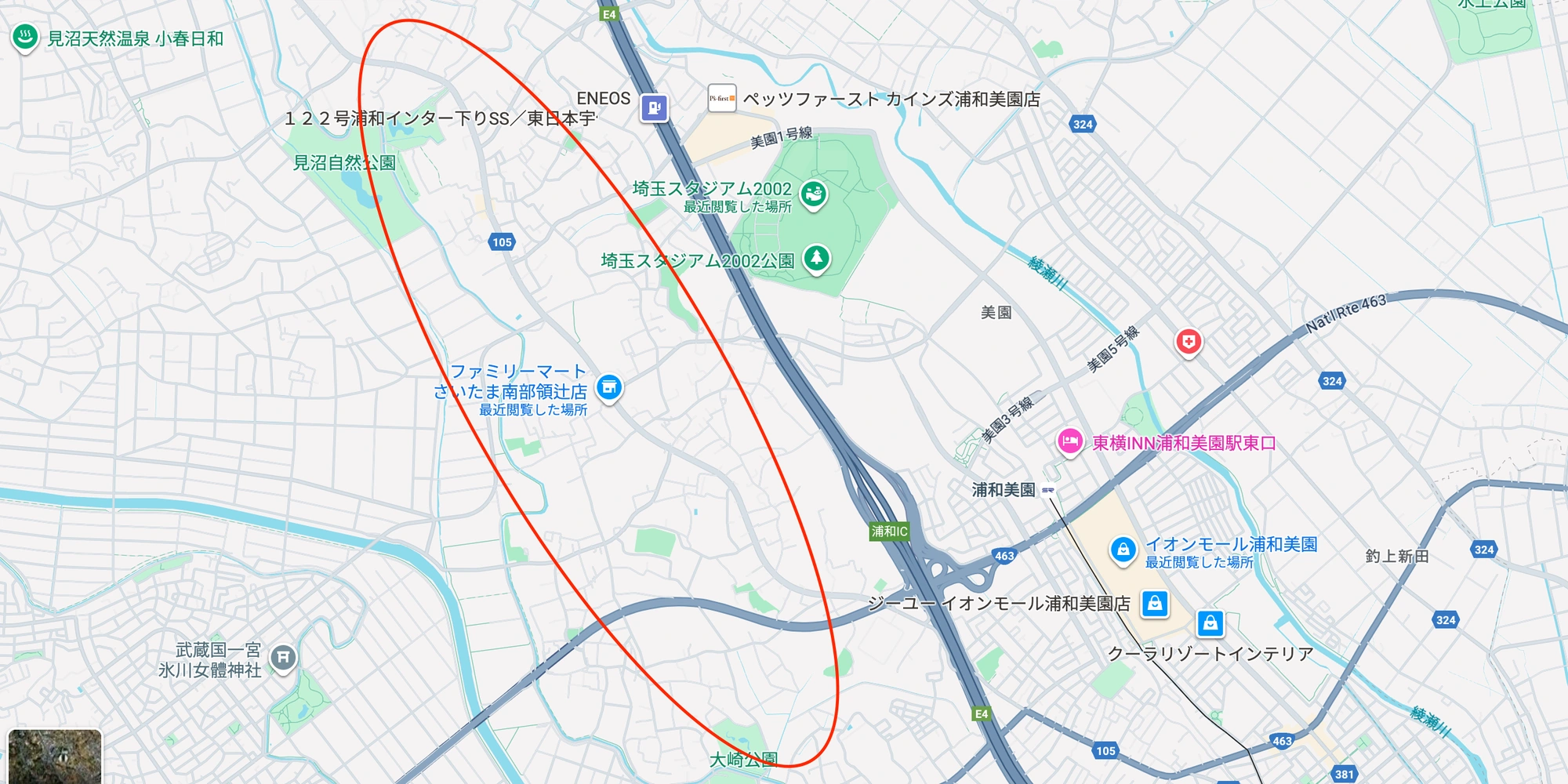 埼玉スタジアム2002周辺の農園エリアマップ